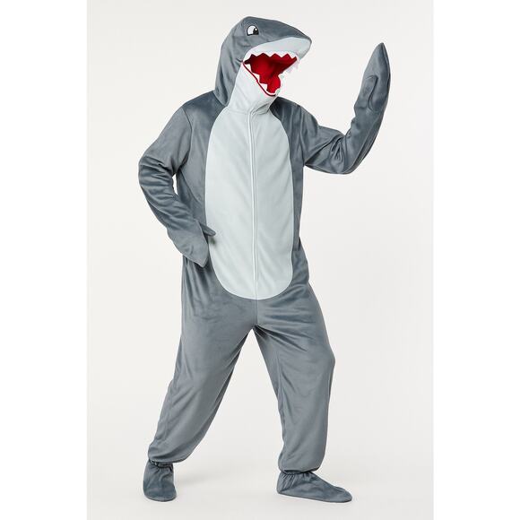 Shark Costume Adult L XL Spirit Halloween Plush One Piece Full Zip Up Jumpsuit - Picture 1 of 10